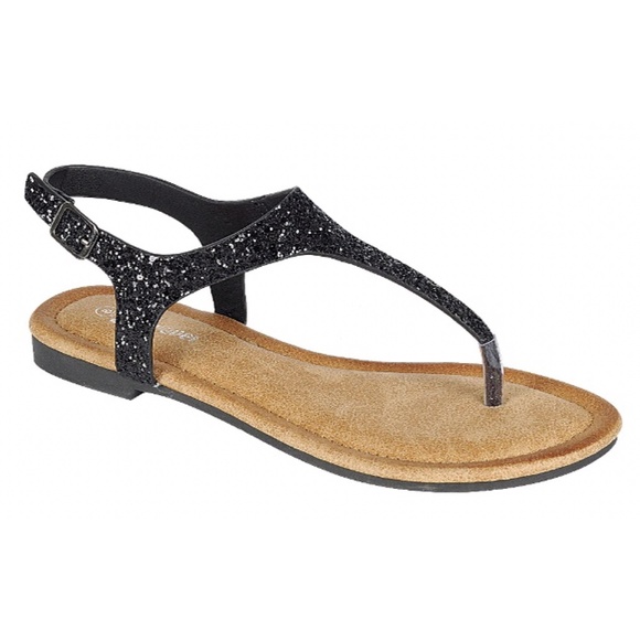 Black Glitter Thong Sandals - Picture 2 of 6